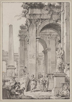 K I 089
<br/>
Figuren temidden van Romeinse gebouwen
<br/>
<em>Pannini, Giovanni Paolo (1691/92-1765)</em>